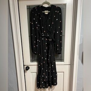 Kate spade black dress with pink and white polkadots.